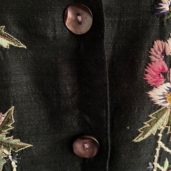Vtg Embroidered Floral Jacket Blazer Silk Blend M Women’s Banded Collar Black - Picture 12 of 16